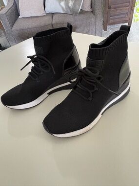 MICHAEL Michael Kors Black Knit Sock Sneakers with White Sole